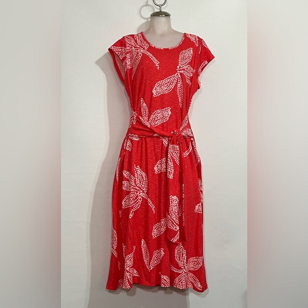 Denim & CO orange Floral Women's short sleeve long summer Dress size L gtl used